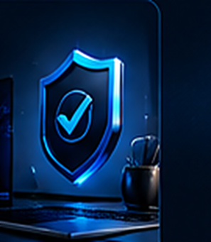 3D shield with check mark protecting a website