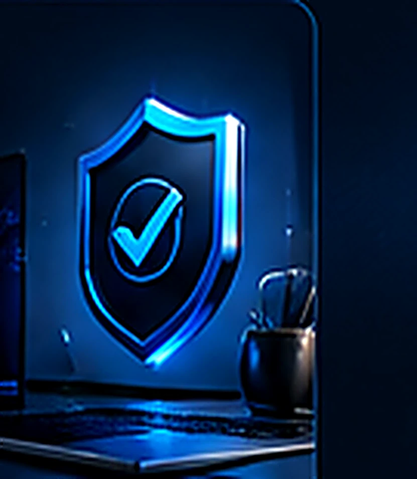 3D shield with check mark protecting a website