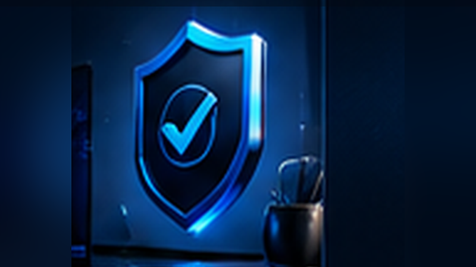 Website maintenance concept with a glowing blue security shield