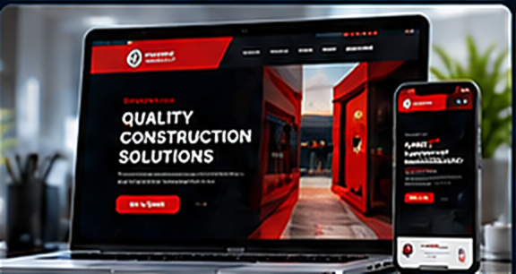 Construction company website design shown on laptop and phone